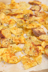 Homemade potato chips, close up