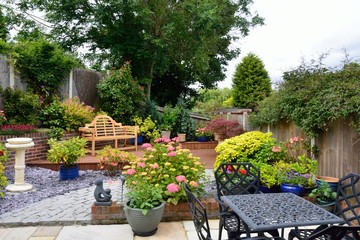 Fototapeta na wymiar Small low maintenance english garden