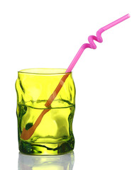 Colorful glass with cocktail straw isolated on white