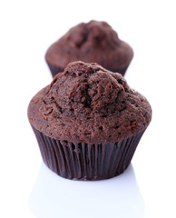 Chocolate muffins isolated on white