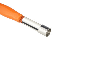 Orange apple corer on top left isolated