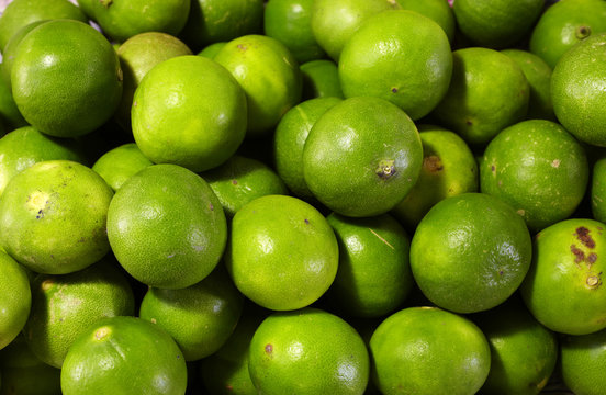 close up many asian lemon in market