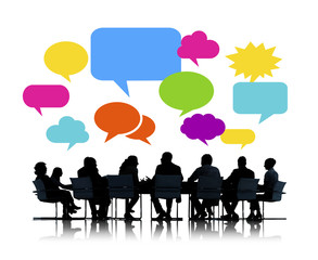 Silhouettes of Business People Meeting with Speech Bubbles