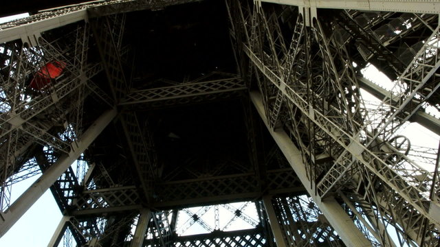 Eiffel tower metal construction. Shot from inside. Paris, France.