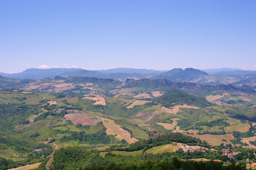 Landscape of Italy. View from mountain Monte Titano, San Marino