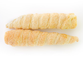 French croissants wither sugar on white background