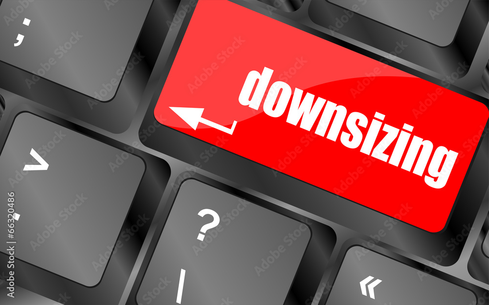 Poster cloud icon with downsizing word on computer keyboard key