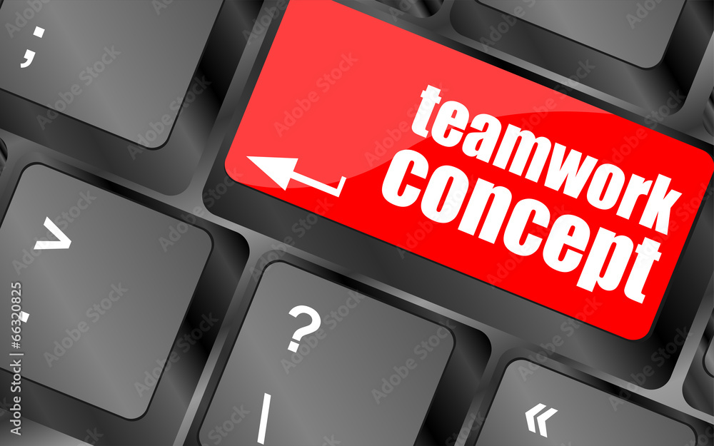 Poster cloud icon with teamwork concept word on computer keyboard key