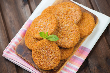 Raw fish burgers, horizontal shot, high angle view