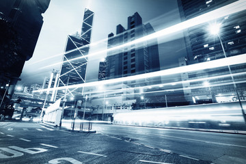 traffic with blur light through city at night