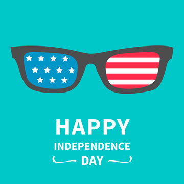 Glasses With Flag. Happy Independence Day. 4th Of July.