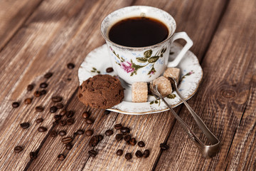 Vintage coffee cup on a wooden table