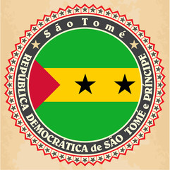 Vintage label cards of  Sao Tome and Principe flag.