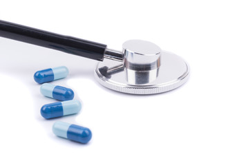 Stethoscope and pills.