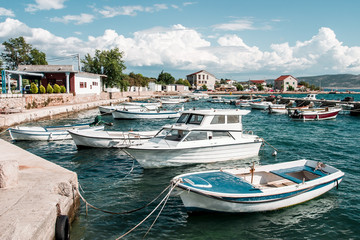 Fototapeta na wymiar Boats moored in harbor