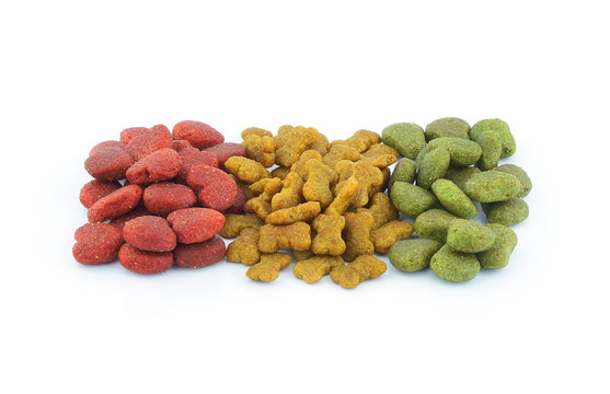 dog food bits on a white background