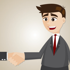 cartoon businessman shake hand with another man