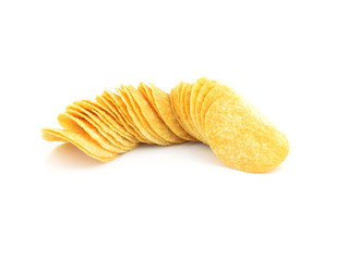 Potato chips on white background