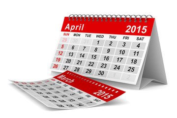 2015 year calendar. April. Isolated 3D image
