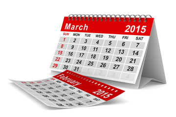 2015 year calendar. March. Isolated 3D image