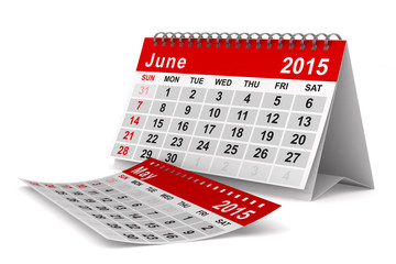 2015 year calendar. June. Isolated 3D image
