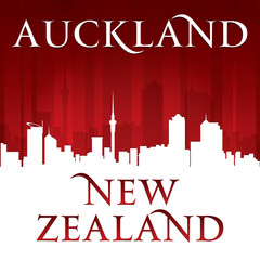 Fototapeta premium Auckland New Zealand city silhouette red background
