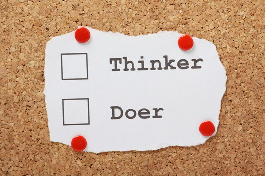 Tick Boxes for Thinker or Doer on a cork notice board