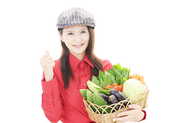 野菜を持つウェイトレス