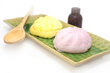 Steamed dumpling and coffee  white background