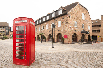 Classic red British telephone box in London.