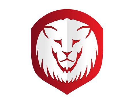 lion logo, lion head icon shield emblem, cat carnivore symbol vector design