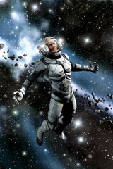 Fototapeta premium Astronaut and asteroid field