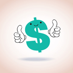 dollar sign thumbs up mascot cartoon character