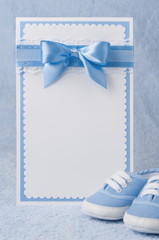 Blank cards with booties in blue birthday