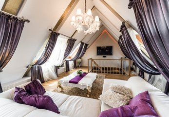 Interior of fashionable living room in the attic