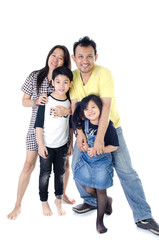 Happy Asian family  - isolated over white