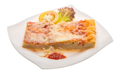 Pizza with tomato sauce and mozarella