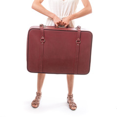 vintage suitcase in female hands