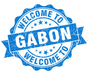 Welcome to Gabon blue grungy vintage isolated seal