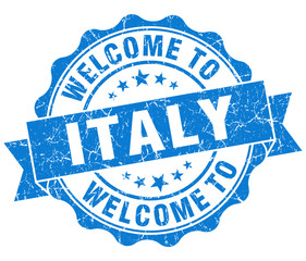 Fototapeta premium Welcome to Italy blue grungy vintage isolated seal