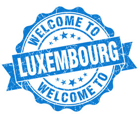 Welcome to Luxembourg blue grungy vintage isolated seal