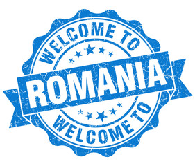 Welcome to Romania blue grungy vintage isolated seal