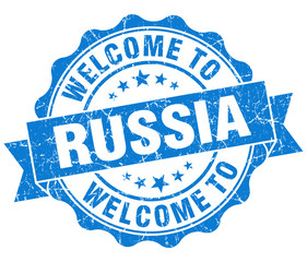 Obraz premium Welcome to Russia blue grungy vintage isolated seal