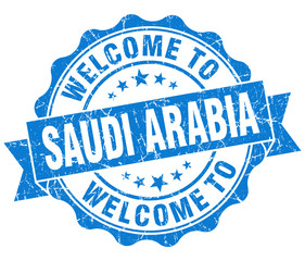 Welcome to Saudi Arabia blue grungy vintage isolated seal