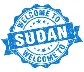 Fototapeta premium Welcome to Sudan blue grungy vintage isolated seal