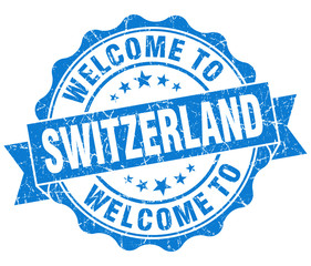 Welcome to Switzerland blue grungy vintage isolated seal