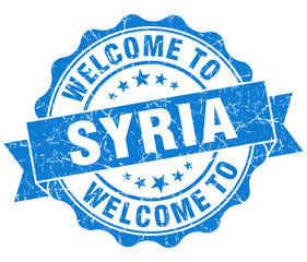 Fototapeta premium Welcome to Syria blue grungy vintage isolated seal