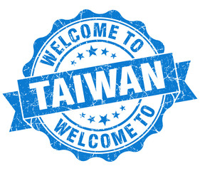 Fototapeta premium Welcome to Taiwan blue grungy vintage isolated seal