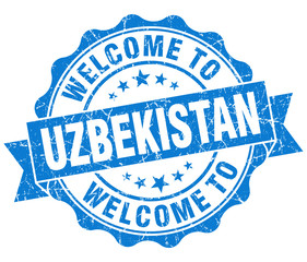 Welcome to Uzbekistan blue grungy vintage isolated seal