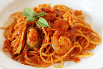 spicey seafood spaghetti